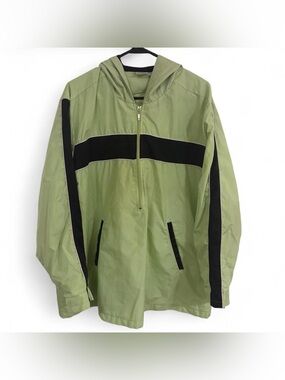Just My Size Green Hooded Windbreaker with Black Stripes